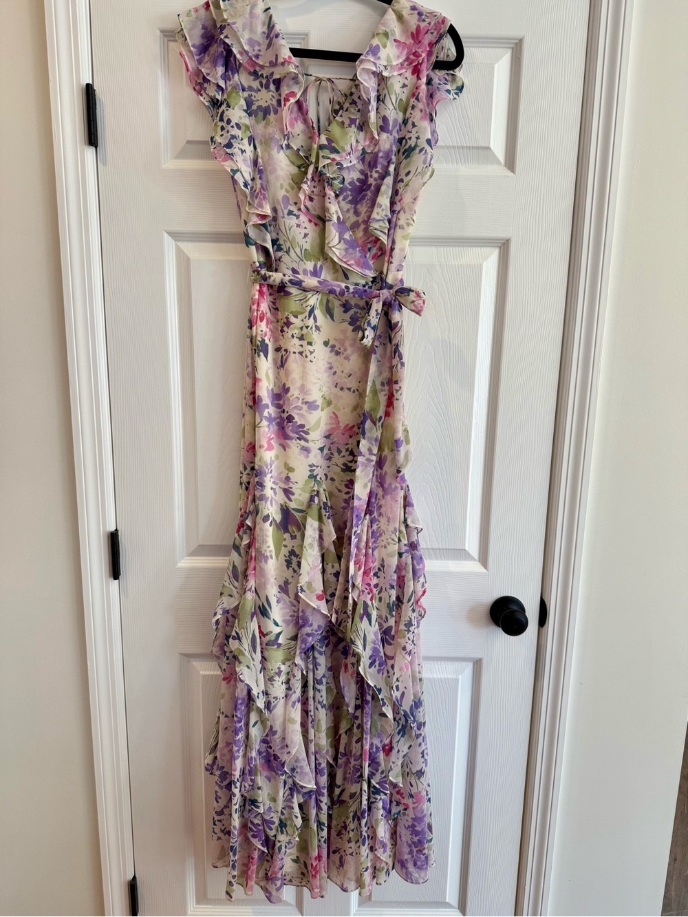 Lauren Ralph Lauren Floral Ruffle Wrap Maxi Dress in Lavender, Pink and Green